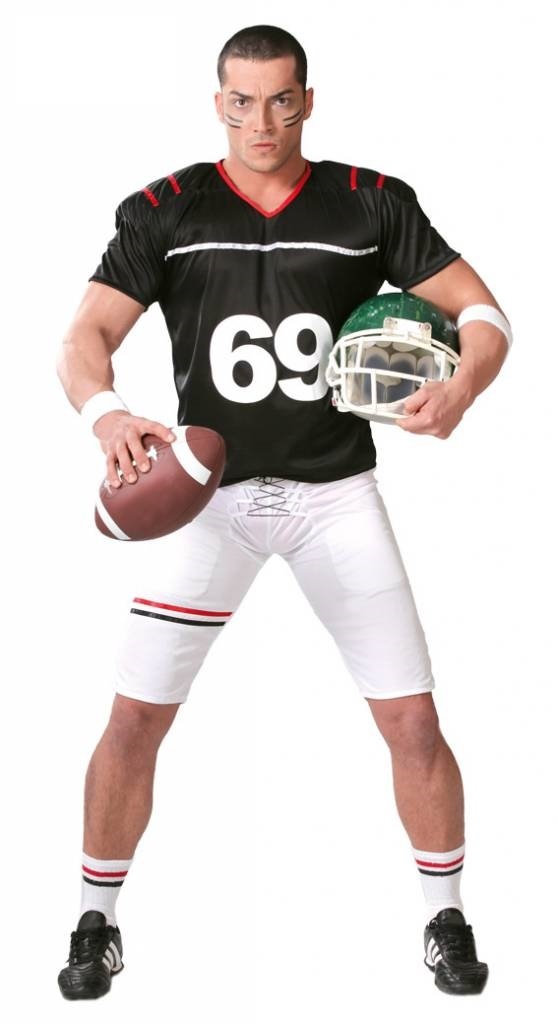 Fiestas Guirca - Quarterback 69 zwart S (46-48) - Carnavalskleding - Carnavals kostuum - carnavalskleding heren - verkleedkleding