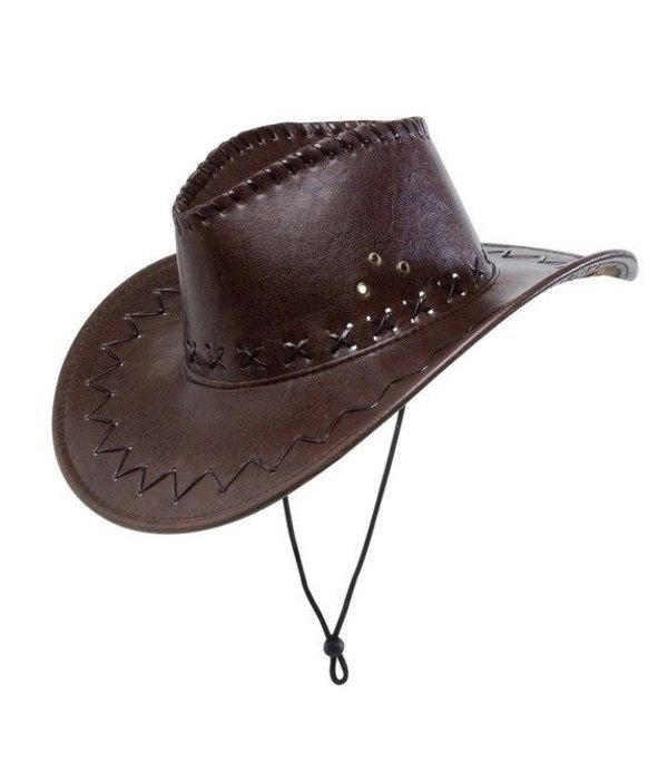 Cowboyhoed lederlook met decoratie bruin