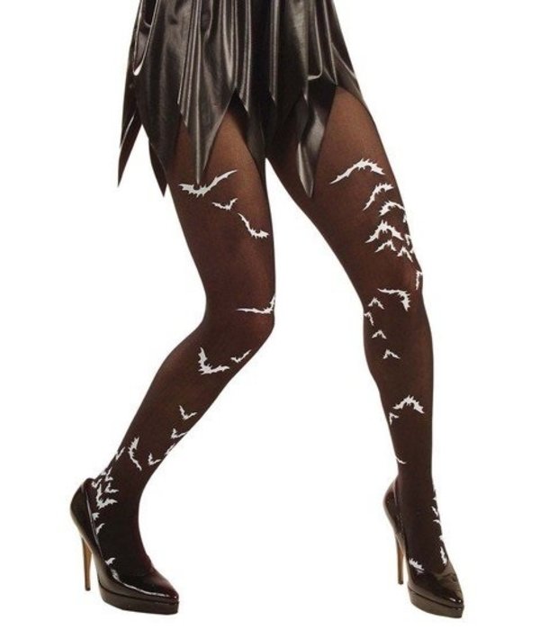 Panty zwart met vleermuizen