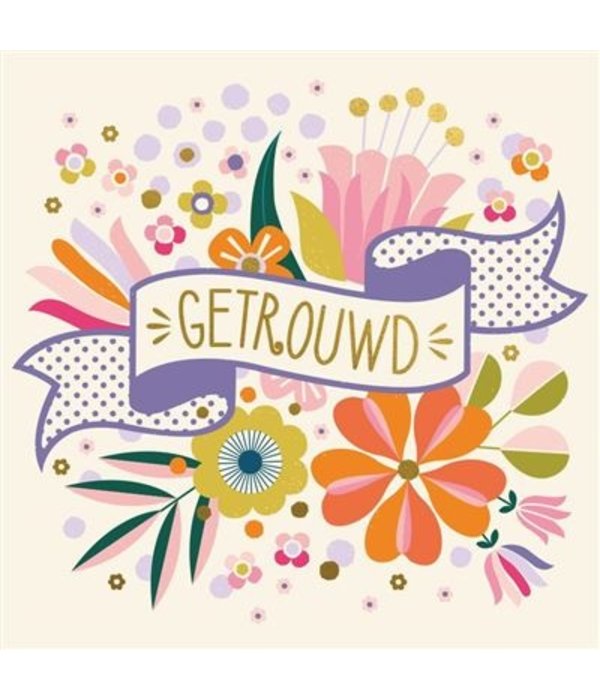 Huwelijkskaart Gekleurde Bloemen