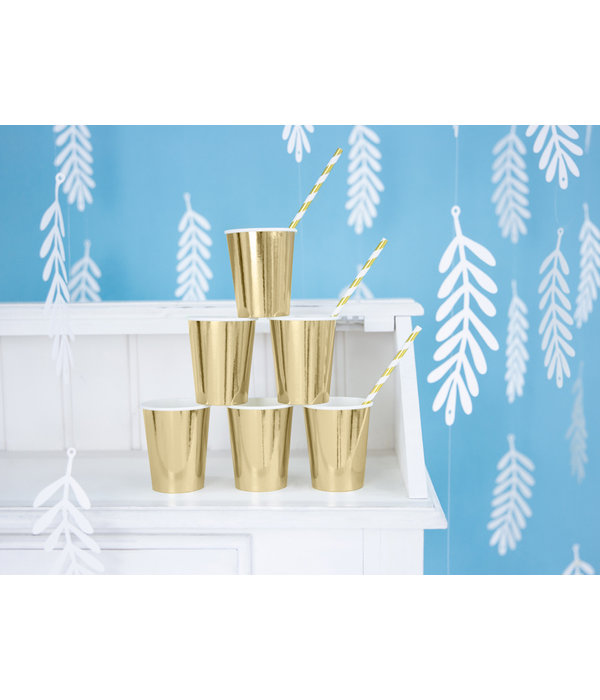 Papieren Rietjes Goud/Wit Gestreept (10st)