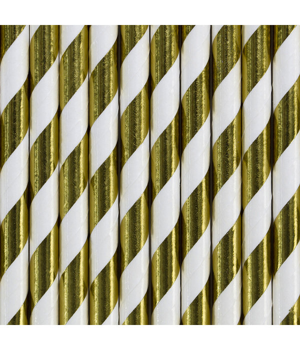 Papieren Rietjes Goud/Wit Gestreept (10st)