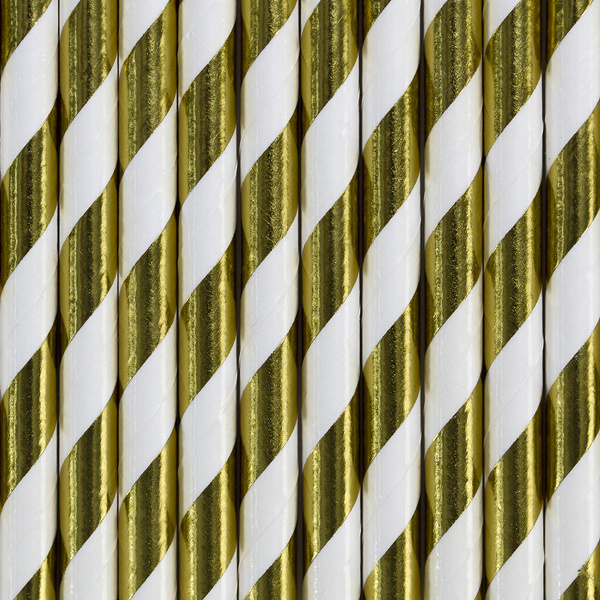 Papieren Rietjes Goud/Wit Gestreept (10st) afbeelding