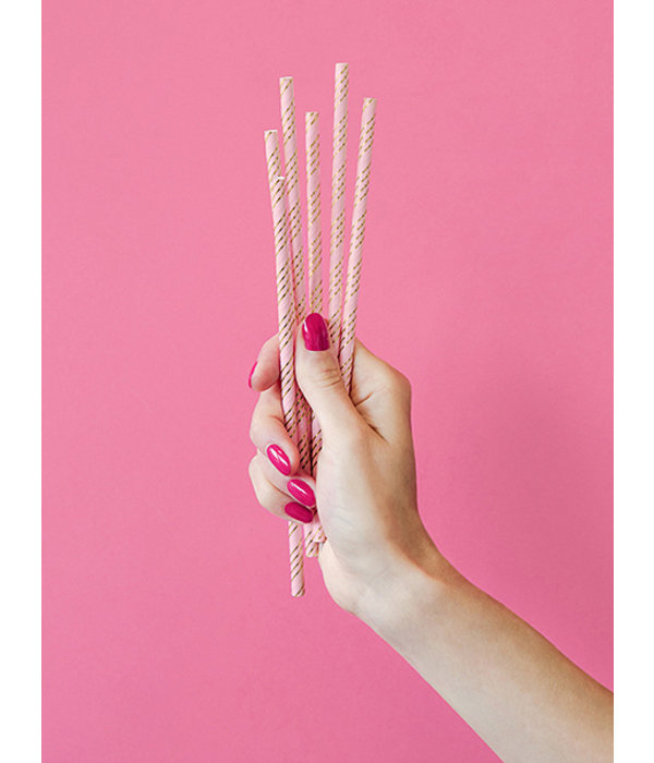 Papieren Rietjes Lichtroze/Goud (10st)
