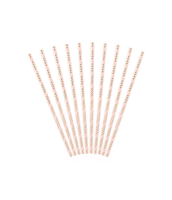 Papieren Rietjes Lichtroze/Goud (10st)