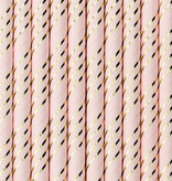 Papieren Rietjes Lichtroze/Goud (10st)