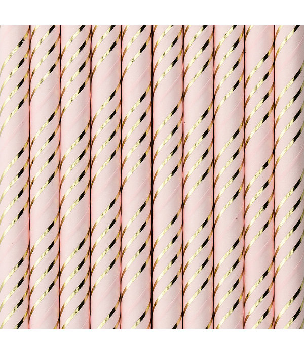 Papieren Rietjes Lichtroze/Goud (10st)