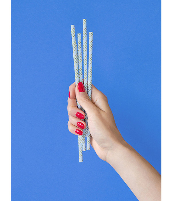 Papieren Rietjes Lichtblauw/Goud (10st)