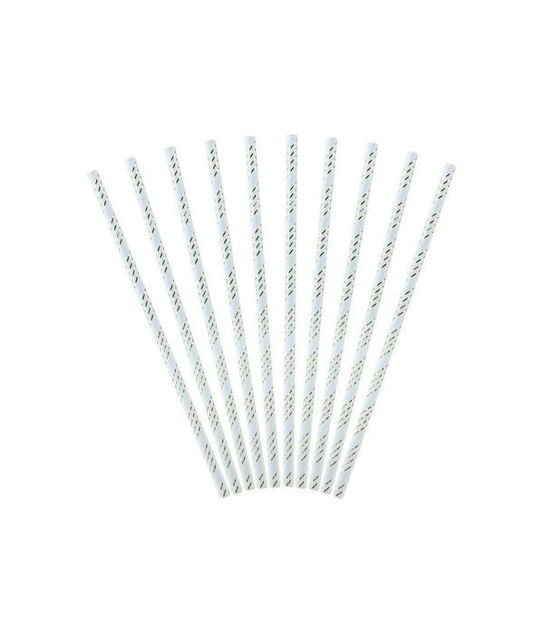 Papieren Rietjes Lichtblauw/Goud (10st)