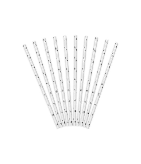 Papieren Rietjes Sterretjes Zilver (10st)