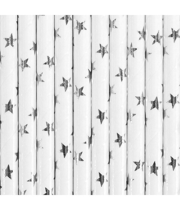 Papieren Rietjes Sterretjes Zilver (10st)