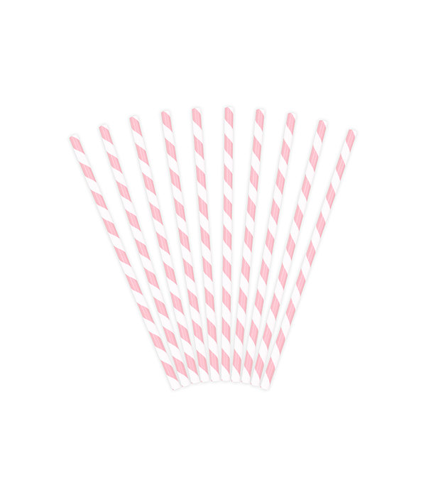Papieren Rietjes Lichtroze/Wit Gestreept (10st)