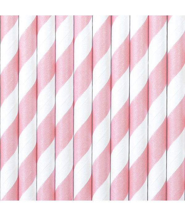 Papieren Rietjes Lichtroze/Wit Gestreept (10st)
