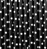 Papieren Rietjes Zwart  Met Witte Stippen  (10st)