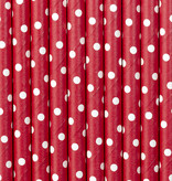 Papieren Rietjes Rood  Met Witte Stippen (10st)