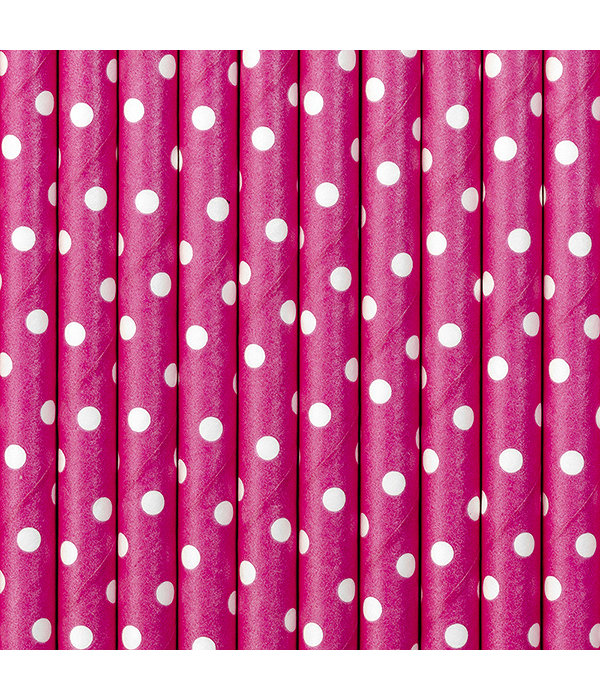Papieren Rietjes Donker Roze Met Witte Stippen (10st)