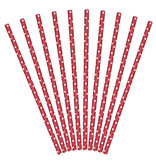 Papieren Rietjes Rood  Met Witte Stippen (10st)