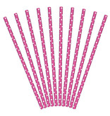 Papieren Rietjes Donker Roze Met Witte Stippen (10st)