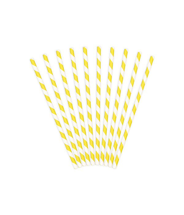 Papieren Rietjes Geel/Wit (10st)