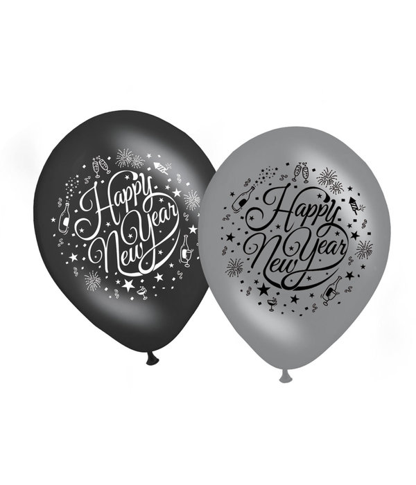 Happy new year ballonnen zwart/zilver