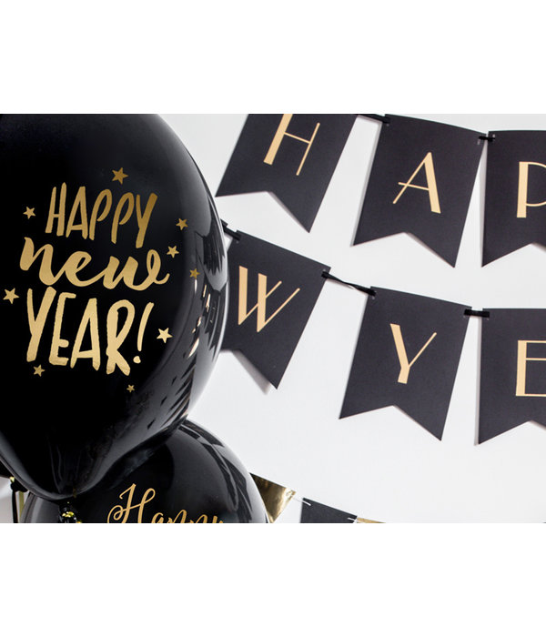 Ballonnen Happy New Year Pastel Zwart (6st)