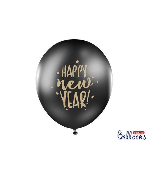 Ballonnen Happy New Year Pastel Zwart (6st)