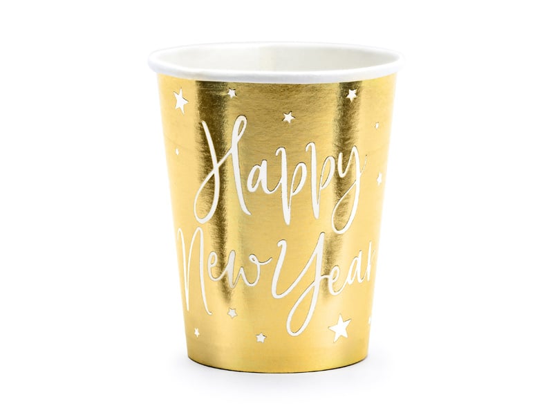 6 Cups Happy New Year goud 220ml