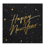 Happy New Year Servetten zwart/goud 20st