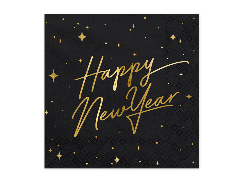 Happy New Year Servetten zwart/goud 20st