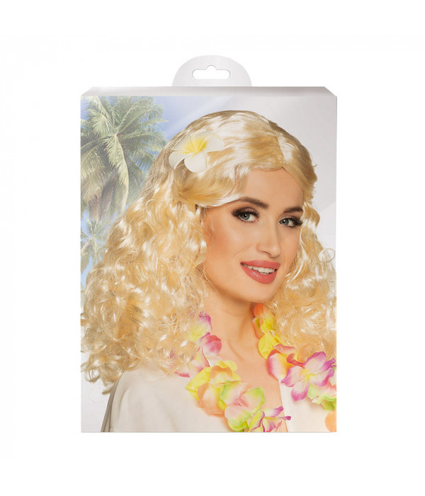 Pruik Leilani blond met bloem