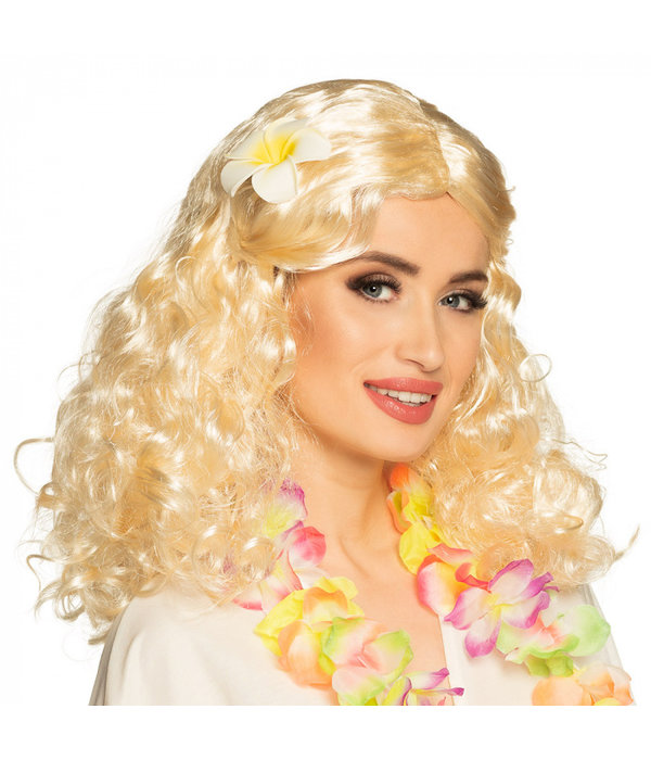 Pruik Leilani blond met bloem
