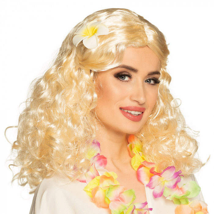 Pruik Leilani blond met bloem