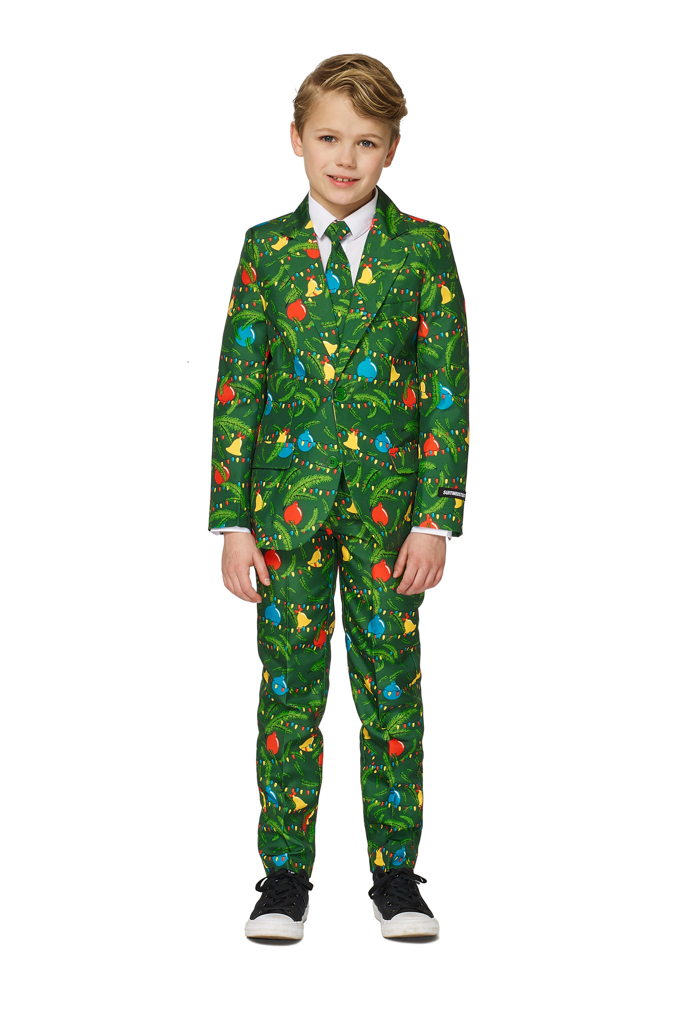 Suitmeister Christmas Green Tree Light Up - Kids Pak - Kerst Outfit met lichtjes - Groen - Maat S