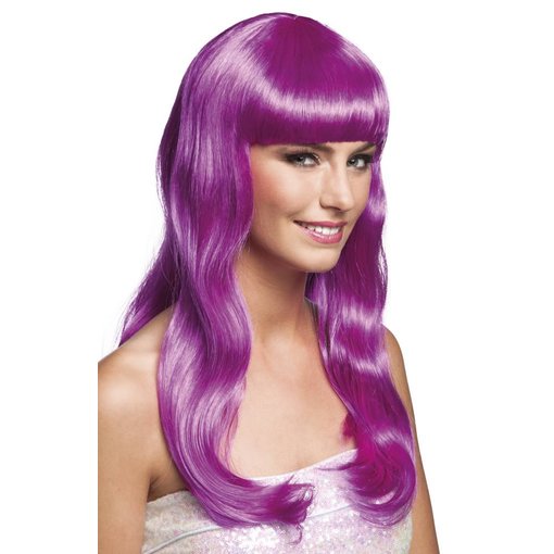 Pruik Lang Haar Pony Paars Chique