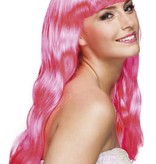Pruik lang haar pony roze Chique