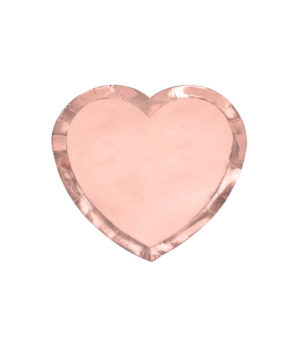 Metallic Feestbordjes Hartje Rosé goud (6st)