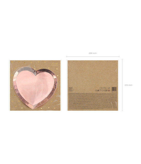 Metallic Feestbordjes Hartje Rosé goud (6st)