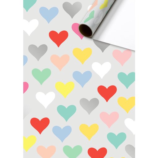 Rol Inpakpapier gekleurde hartjes