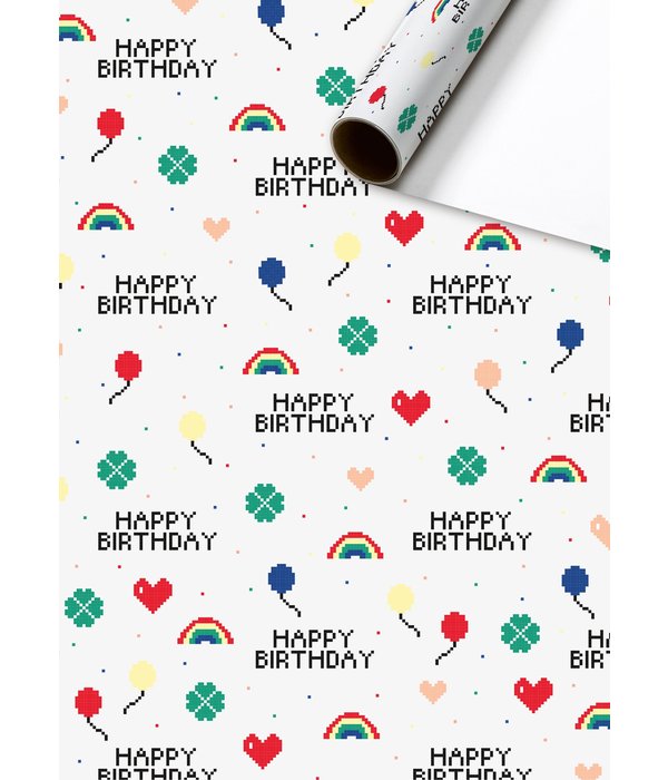 Rol Inpakpapier Pixels Happy Birthday