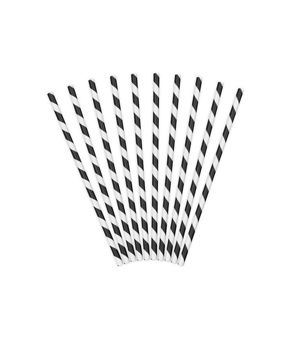 Papieren Rietjes Zwart/Wit Gestreept