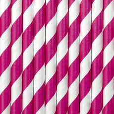Papieren rietjes Pink/Wit gestreept 10 stuks