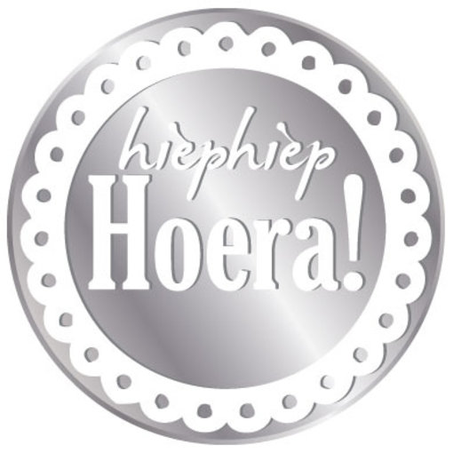 Stickers Rond Zilver 'Hiep hiep hoera'