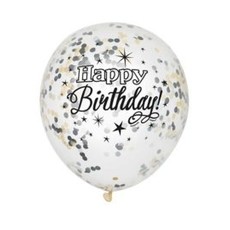 Confetti Ballonnen Happy Birthday Zilver/Goud (6st)