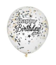 Confetti Ballonnen Happy Birthday Zilver/Goud (6st)