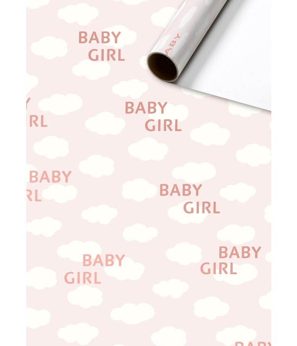 Rol inpakpapier Baby Girl wolkjes