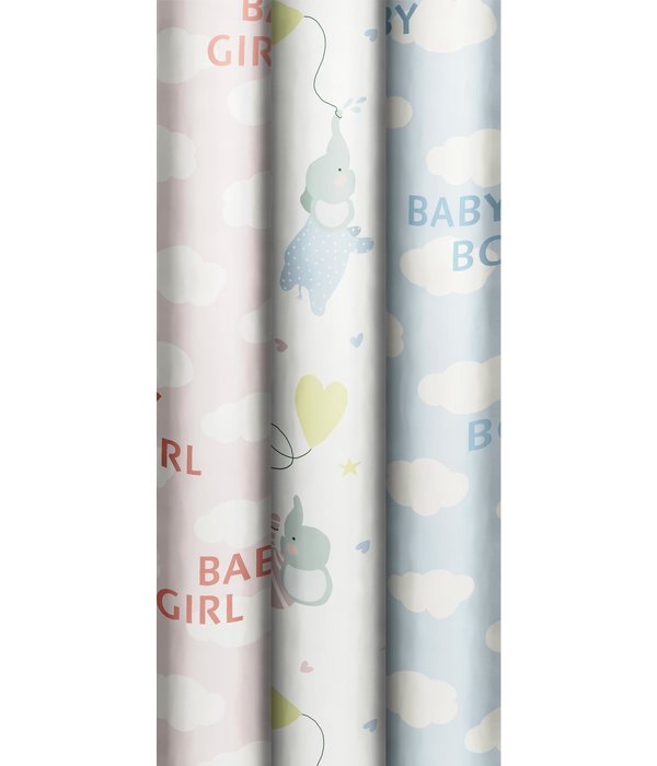 Rol inpakpapier Baby Girl wolkjes