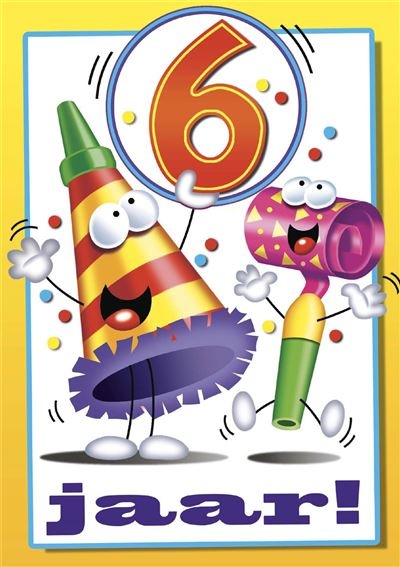 Verjaardagskaart 6 Jaar Feesttoeters afbeelding