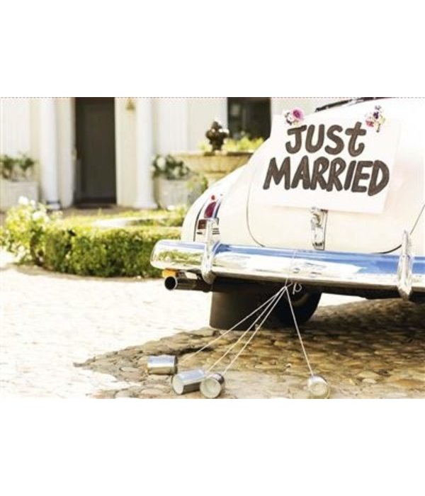 Just Married Kaart Bruidswagen Blikjes