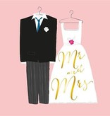 Wenskaart Bruiloft Mr & Mrs Trouwpak/Bruidsjurk