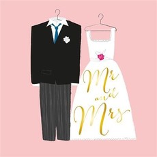 Wenskaart Bruiloft Mr & Mrs Trouwpak/Bruidsjurk